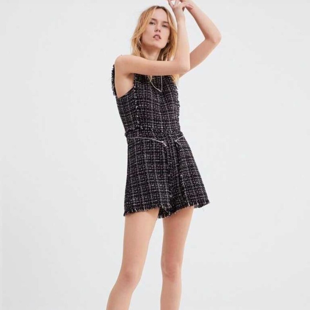 ZARA - Tweed Pinafore Romper Jumpsuit (Size M)